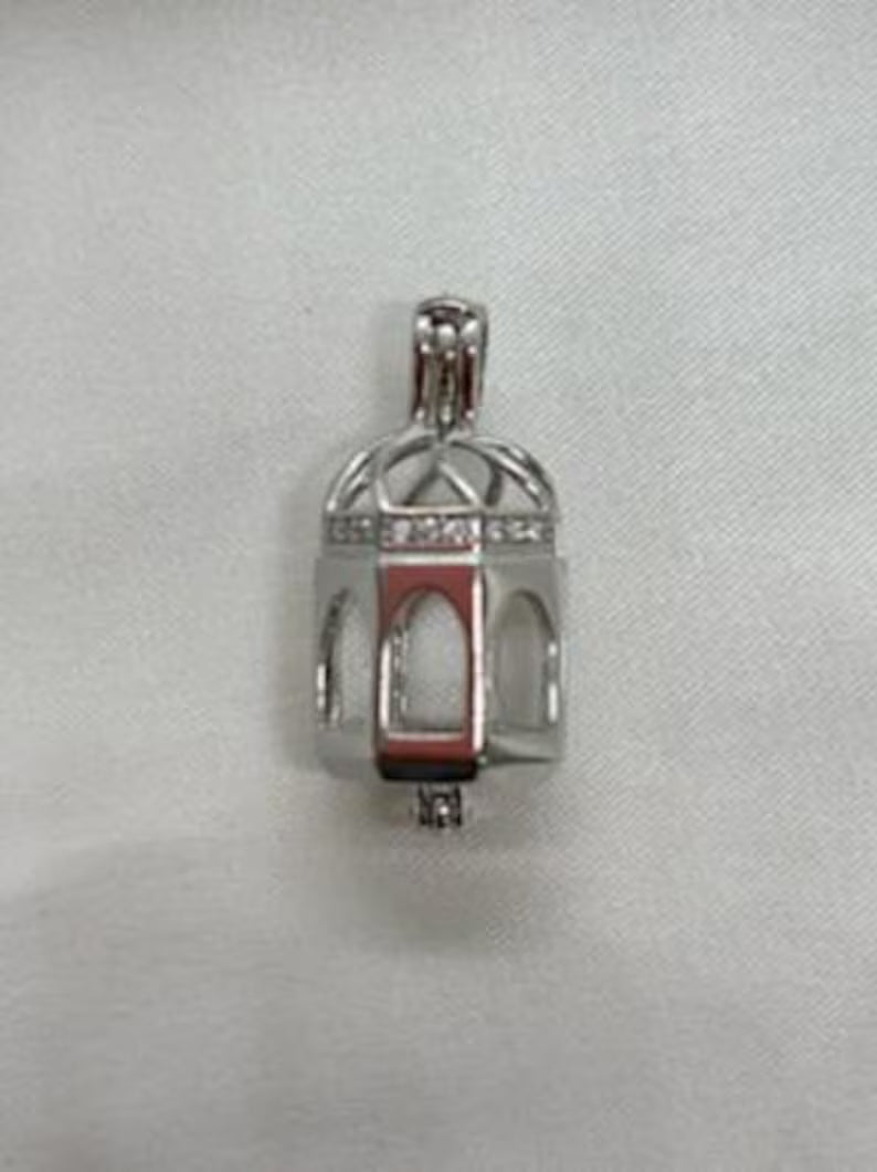 Sterling Silver Gemstone Cage Pendant • Rotunda Design • Fits 8mm Gem (or 2 pcs 6mm) • White Gold Plated