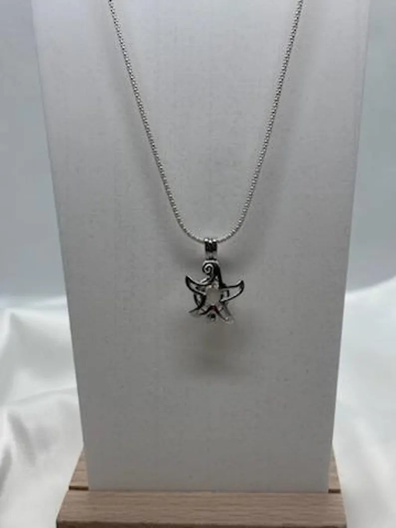 Sterling Silver Gemstone Cage Pendant • Starfish Design • Fits 6mm Gem • White Gold Plated