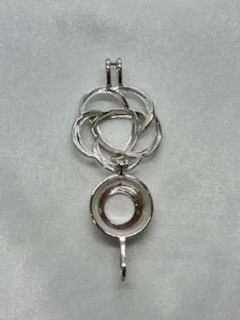 Sterling Silver Gemstone Cage Pendant • Large Flower • Fits 14mm Gem • White Gold Plated