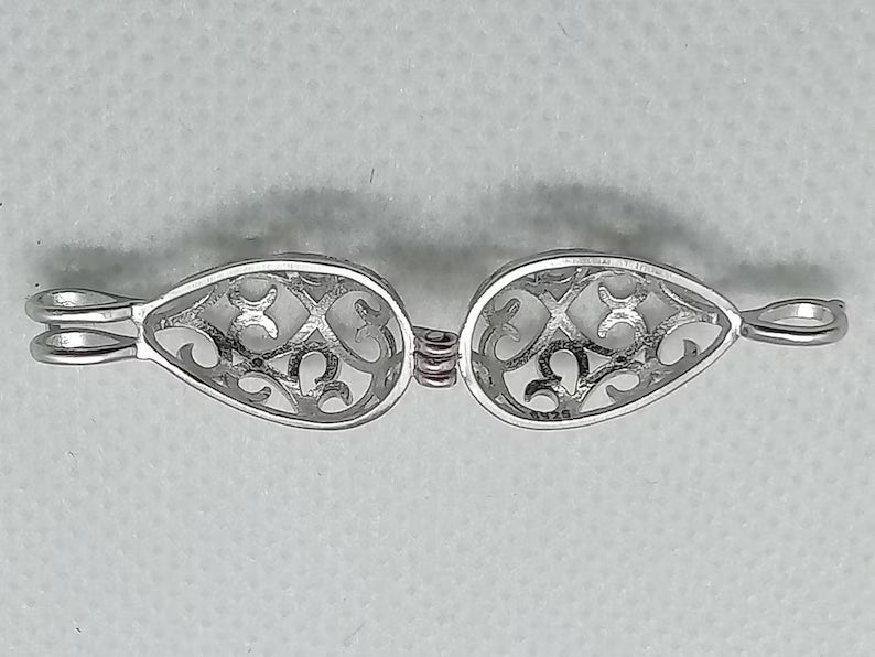 Sterling Silver Gemstone Cage Pendant • Oval Egg • Fits 8mm Gem • White Gold Plated