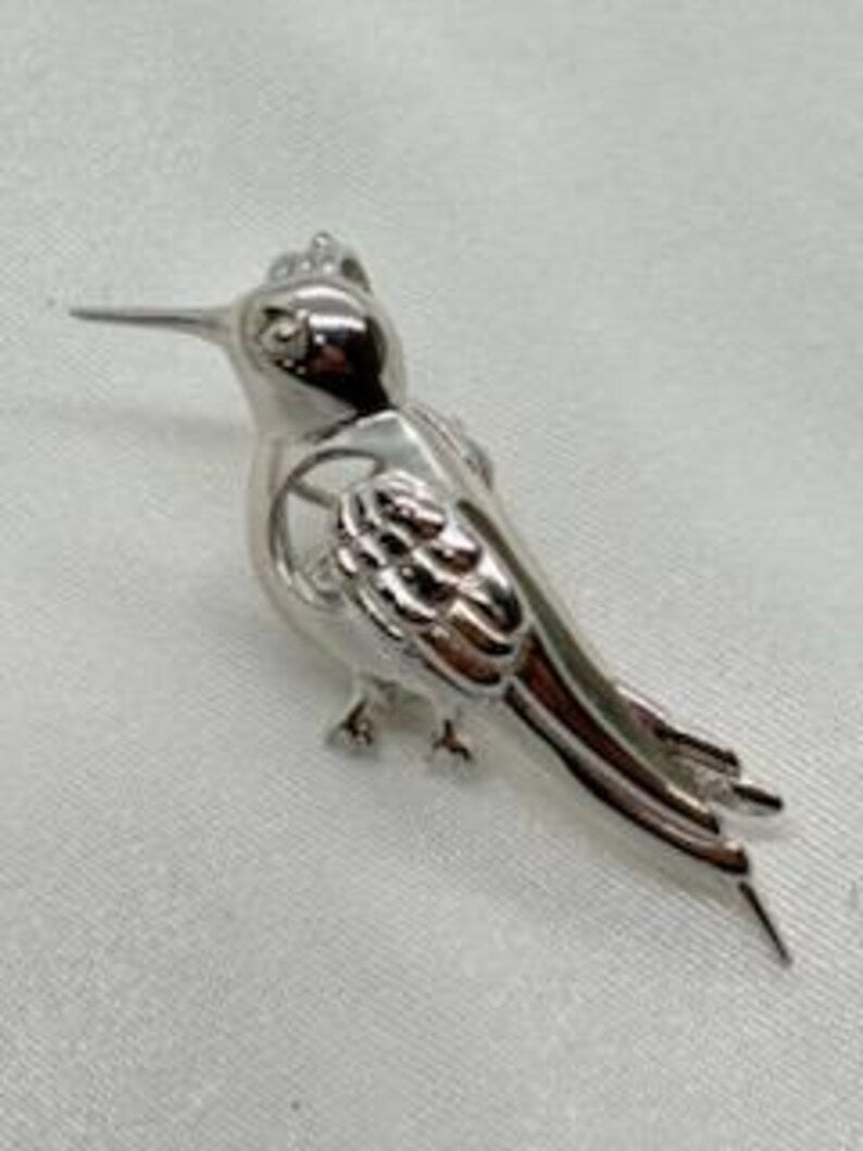 Sterling Silver Gemstone Cage Pendant • Precious Hummingbird • Fits 8mm Gem • White Gold Plated