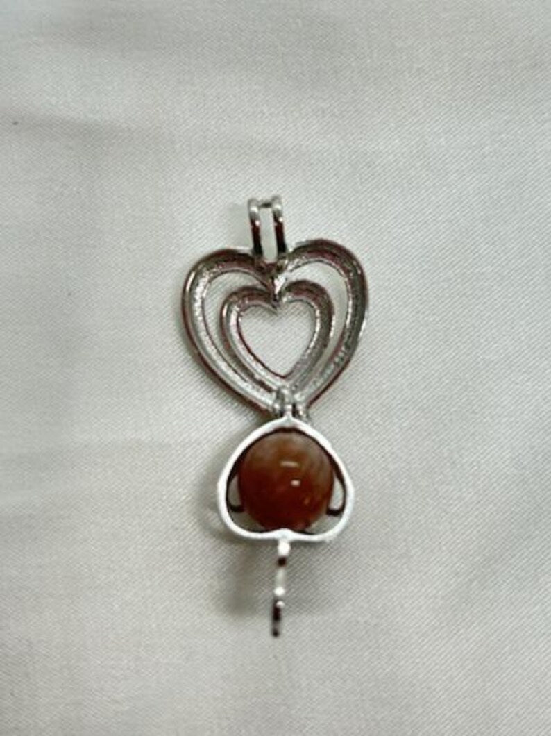 Sterling Silver Gemstone Cage Pendant • Bold Heart • Fits 8mm Gem • White Gold Plated