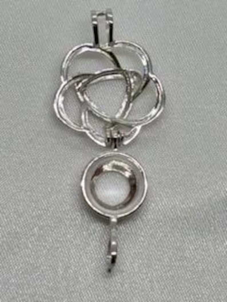 Sterling Silver Gemstone Cage Pendant • Flower Design • Fits 8mm Gem • White Gold Plated