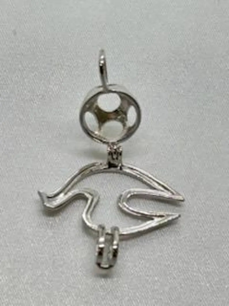 Sterling Silver Gemstone Cage Pendant • Peace Dove • Fits 8mm Gem • White Gold Plated