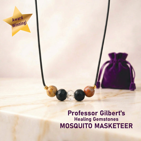 Professor Gilbert's MOSQUITO MASKETEER Gemstones Necklace! Natural Mosquito Repelling Action! Practical & Easy to Use and Wear!