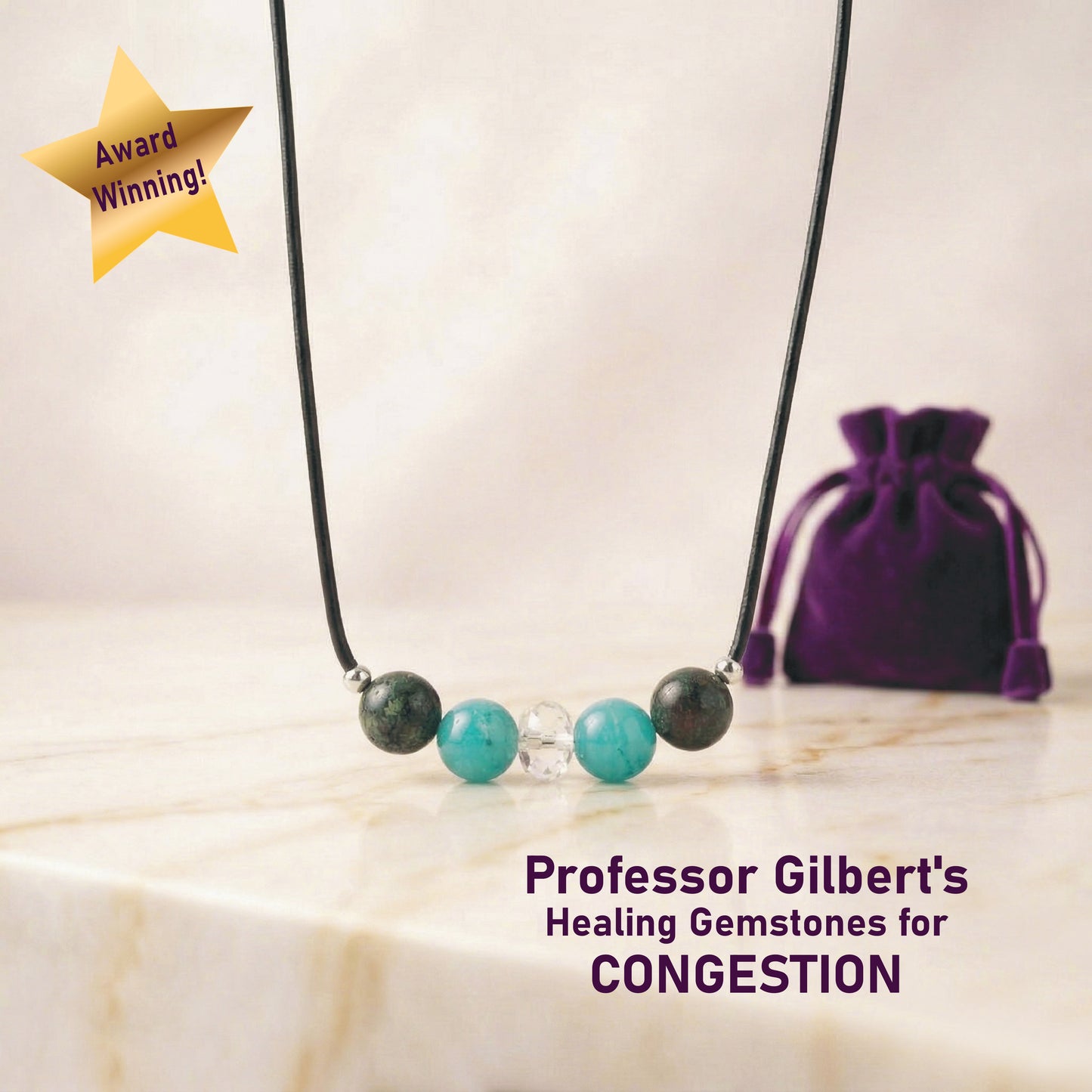 Professor Gilbert's Healing Gemstones for CONGESTION! Therapeutic Gems Necklace that Really WORKS! Practical & Easy to Use and Wear!