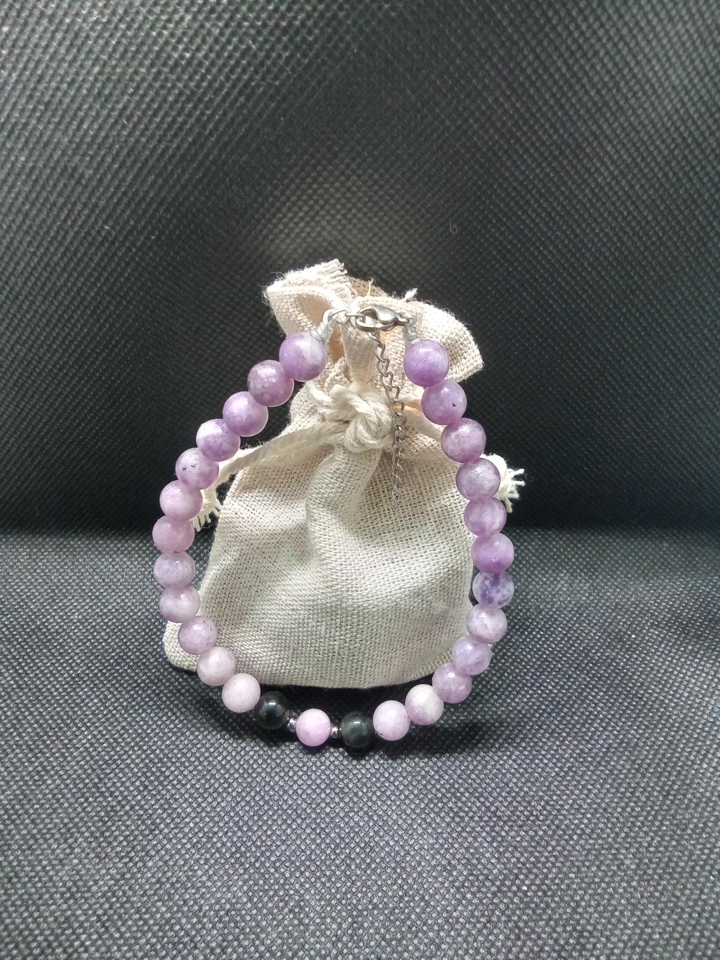 Stroke is No Joke Bracelet/ Anklet • Violet Jade + Rainbow Obsidian + Lavender Kunzite • Adjustable Lobster Clasp • Support Gemstone Jewelry