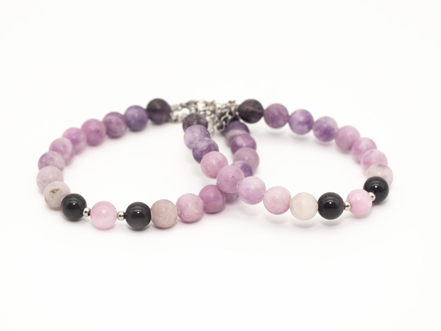 Stroke is No Joke Bracelet/ Anklet • Violet Jade + Rainbow Obsidian + Lavender Kunzite • Adjustable Lobster Clasp • Support Gemstone Jewelry