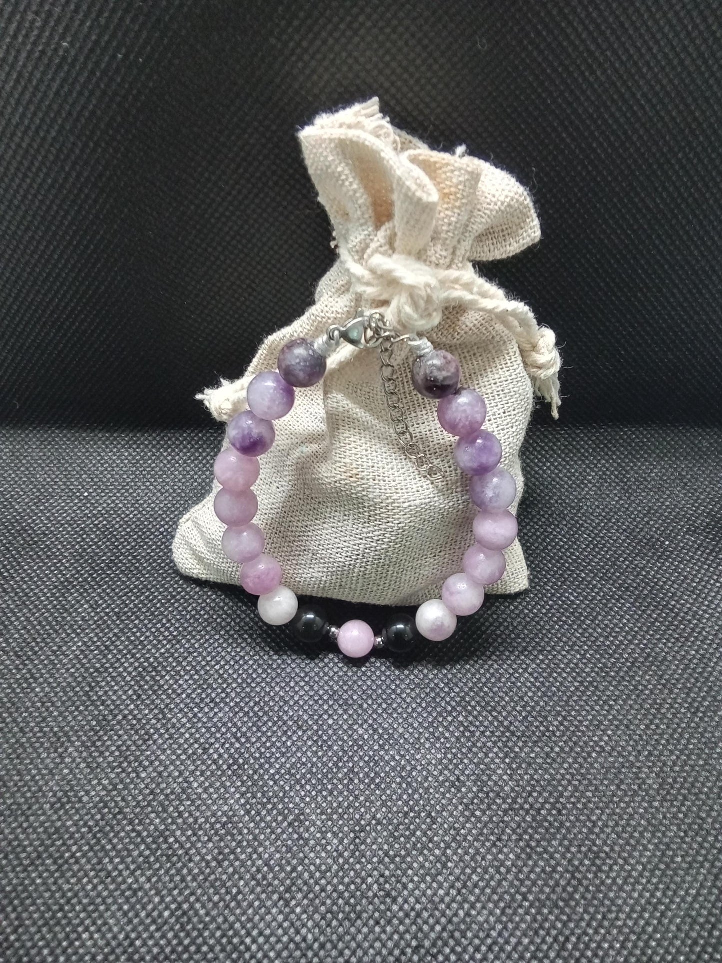 Stroke is No Joke Bracelet/ Anklet • Violet Jade + Rainbow Obsidian + Lavender Kunzite • Adjustable Lobster Clasp • Support Gemstone Jewelry